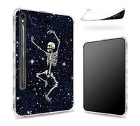 Funda diseñada para Samsung Galaxy Tab S9 FE 5G de 10.9 pulgadas 2023 con soporte para bolígrafo S, parte trasera transparente con esqueleto de calavera de baile, cubierta delgada de TPU suave a