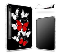 Funda diseñada para Samsung Galaxy Tab S9 FE 5G de 10.9 pulgadas 2023 con soporte para bolígrafo S, parte trasera transparente con mariposa negra y roja, cubierta delgada de TPU suave a prueba de