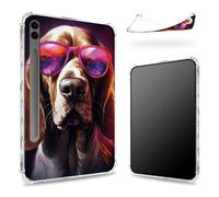 Funda diseñada para Samsung Galaxy Tab S9 FE Plus 5G de 12.4 pulgadas 2023 con soporte para bolígrafo S, parte trasera transparente con gafas de perro, cubierta delgada de TPU suave a prueba de golpes
