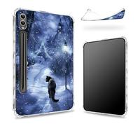 Funda diseñada para Samsung Galaxy Tab S9 Ultra de 14.6 pulgadas 2023 (SM-X91) con soporte para bolígrafo S, parte trasera transparente con gato negro en nieve, cubierta delgada de TPU suave a prueba