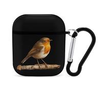 Funda divertida con diseño de Robin Bird on Wood compatible con AirPods 1 y 2 auriculares, funda rígida protectora con llavero