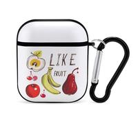 Funda divertida con texto en inglés "I Like Fruit" compatible con AirPods 1 y 2, funda rígida protectora con llavero