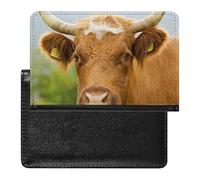 Funda divertida para pasaporte con cuernos de vaca y organizador de tarjetas de vacunación, protector de viaje, cartera impresa