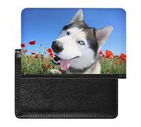 Funda divertida para pasaporte con diseño de perro husky y organizador de tarjetas de vacunación, funda protectora de viaje, cartera impresa