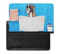 Funda divertida para pasaporte y tarjeta de vacunación con diseño de perro bóxer sentado en un asiento de inodoro, funda protectora de viaje impresa