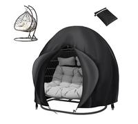 Funda doble para silla colgante patio, 2 asientos, resistente cremallera cordones, tela Oxford, anti-rasguños viento, antipolvo, 230x200 cm, negro