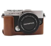Funda E-P7, Zakao de piel sintética con abertura en la parte inferior y funda para cámara con correa de mano, funda protectora para Olympus PEN E-P7 EP7 (marrón)