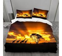 Funda Edredón 180x220 cm Jirafa Funda nordica Cama 105 cm Amanecer Ropa de Cama de Microfibra Suave y 2 Fundas de Almohada 50x75 cm para niños Adolescentes y Adulto m.1038