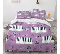 Funda Edredón 180x220 cm Notas de Piano Funda Nordica Cama 105 cm Dibujos Animados Morados Ropa de Cama de Microfibra Suave y 2 Fundas de Almohada 50x75 cm para niños Adolescentes y Adulto K.1336