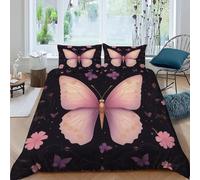 Funda Edredón 240x260 cm Mariposas Rosas Funda Nordica Cama 180 cm Flores Rosadas Ropa de Cama de Microfibra Suave y 2 Fundas de Almohada 50x75 cm para niños Adolescentes y Adulto K.2070