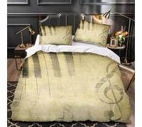 Funda Edredón 240x260 cm Notas de Piano Vintage Funda Nordica Cama 180 cm Caqui Ropa de Cama de Microfibra Suave y 2 Fundas de Almohada 50x75 cm para niños Adolescentes y Adulto K.985