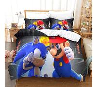 Funda Edredón 3D con Super Mario Bros Estampado para Niños Y Adultos Funda Nórdica De Suave Transpirable Microfibracon Cremallera Y Fundas De Almohada Juego De Ropa DeDouble（200x200cm）