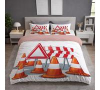 Funda Edredon - Funda Nordica Suave y Cálido, Naranja, Ultrasuave Con Cremallera, No Necesita Planchado, Funda de edredon - 180 x 220 (cama 105|120),Dibujos Animados Barricada Transporte Infantil