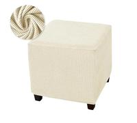 Funda elástica Cuadrada for puf, Funda de Forro Polar for Taburete, Fundas elásticas for reposapiés, Fundas Protectoras for pufs de casa para Proteger los reposapiés(Beige Stool Cover)