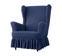Funda Elástica de Seersucker para Silla de Alas - Funda Universal para Silla Falda, Set Fundas Espalda Alta con Repose-Pieds, Anti-Deslizamiento, Lavable(Dark Blue,Chair+Otto Man)