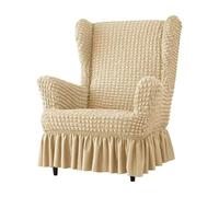 Funda Elástica de Seersucker para Silla de Alas - Funda Universal para Silla Falda, Set Fundas Espalda Alta con Repose-Pieds, Anti-Deslizamiento, Lavable(Dark Beige,Chair+Otto Man)