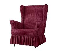 Funda Elástica de Seersucker para Silla de Alas - Funda Universal para Silla Falda, Set Fundas Espalda Alta con Repose-Pieds, Anti-Deslizamiento, Lavable(Wine Red,Chair+Otto Man)
