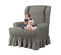 Funda Elástica De Sillón Orejero,Terciopelo Funda De Sillón, Fundas para Sillones Orejeros 1 Plaza, Fundas para Sillones con Respaldo De ala con Volantes (Light Gray)