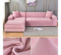 Funda elástica de terciopelo grueso para sofá de 1, 2, 3 y 4 plazas, en forma de L, tela de felpa, color rosa, para sofás de 235 a 300 cm, ideal para decoración de sala de estar