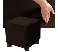 Funda elástica de terciopelo para sillón y otomana, protector de muebles marrón oscuro con 4 correas antideslizantes, perfecto para sillas individuales y otomanas cuadradas, duradera y elegante