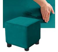 Funda elástica de terciopelo turquesa para sillón y otomana, protector de muebles con 4 correas antideslizantes para sillas de un solo brazo y otomanas cuadradas