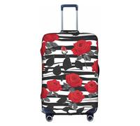 Funda elástica Duradera para Maleta con diseño de Rosas Rojas y Rayas Blancas y Negras: proteja y distinga su Equipaje