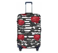 Funda elástica Duradera para Maleta con diseño de Rosas Rojas y Rayas Blancas y Negras: proteja y distinga su Equipaje