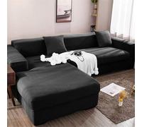 Funda elástica for sofá, de Jacquard Antideslizante, Protectora, protección Gruesa y Ultra Suave for Juego sofás en Forma L(Negro,4 Seater(93-118"))