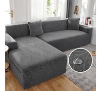 Funda elástica impermeable para sofá de 3/2/4/1 plaza, protector de cojín antideslizante para chaise longue, reposabrazos izquierdo ajustable, color gris oscuro, se adapta a 4 lugares