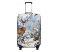 Funda elástica lavable para maleta con diseño de ciervos y piñas en un país de las maravillas invernal. Protector antiarañazos para maletas de viaje con cremallera oculta para equipaje de 18 a 32 pu