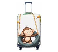 Funda elástica lavable para maleta con diseño de mono columpiándose en un neumático, estilo arte de la jungla, protectora antiarañazos, con cremallera oculta, para maletas pequeñas de 18 a 32 pulgad