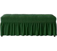 Funda Elástica para Banco De Comedor - con Falda, Tejido Seersucker Antimanchas - Funda Lavable Y Ajustable para Banco, Sofá Y Piano De Sala O Cocina(Dark Green,L)