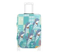 Funda elástica para equipaje de mano, resistente a los arañazos, para maleta, protector de equipaje de 18 a 32 pulgadas, Dibujos animados verdes a cuadros Dolphin Buceo, S 18-20 in