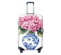 Funda elástica para equipaje de viaje, a prueba de polvo, resistente a los arañazos, con diseño de hortensias rosas en jarrón azul, para maleta, de 22 a 24 pulgadas