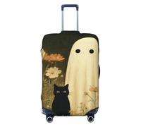 Funda elástica para equipaje de viaje con diseño de fantasma en flores silvestres con gato negro, a prueba de polvo, resistente a los arañazos, protector de maleta de 22 a 24 pulgadas