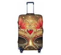 Funda elástica para equipaje de viaje con diseño de máscaras rojas y doradas, con plumas y globos y rosas, protector de maleta, antiarañazos, Black, L