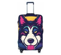 Funda elástica para equipaje de viaje con logotipo de Husky Head de estilo vectorial, protector de maleta, funda de equipaje impresa antiarañazos, Black, XL