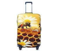 Funda elástica para equipaje de viaje, diseño de abejas, diseño de flores de manzanilla, antiarañazos, Black, L