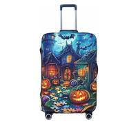 Funda elástica para equipaje de viaje, diseño de monstruo y monstruo, diseño de bosque y luna llena, antiarañazos, Black, XL