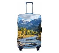 Funda elástica para equipaje de viaje, diseño de nubes blancas y ríos fluyendo, protector de maleta, antiarañazos, Black, L