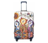 Funda elástica para maleta con estampado de gato amarillo y negro, Sing Cat, L(25-28in), Clásico