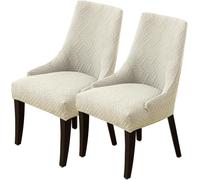 Funda Elástica para Sillón De Terciopelo Protectoras Sin Brazos para Cocina, Salón, Bodas Cubresillón Mangas para Comedor Hotel Y Evento(Beige Line,2PCS)