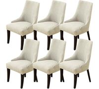 Funda Elástica para Sillón De Terciopelo Protectoras Sin Brazos para Cocina, Salón, Bodas Cubresillón Mangas para Comedor Hotel Y Evento(Beige Line,6PCS)