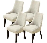 Funda Elástica para Sillón De Terciopelo Protectoras Sin Brazos para Cocina, Salón, Bodas Cubresillón Mangas para Comedor Hotel Y Evento(Beige Line,4PCS)