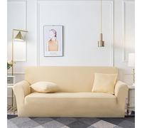Funda elástica para sofá de 1, 2, 3, 4 plazas, transpirable, para sofá de esquina en forma de L, funda de sofá antideslizante de colores sólidos simples (4 plazas, beige)