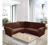 Funda elástica para sofá de 5 plazas, funda elástica de terciopelo en forma de L con parte inferior elástica, protector de 3 piezas para sofás marrones, perfecto para decoración del hogar