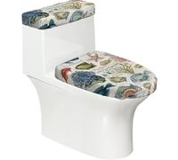 Funda elástica para tapa de inodoro y tanque de inodoro con parte inferior elástica, funda suave para asiento de inodoro con letra vintage, vida marina, peces corales, para decoración del hogar, juego