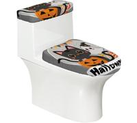Funda elástica para tapa de inodoro y tanque de inodoro con parte inferior elástica, funda suave para asiento de inodoro de dibujos animados, Halloween, gato, calabaza, fantasma, para decoración del