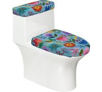 Funda elástica para tapa de inodoro y tanque de inodoro con parte inferior elástica, funda suave para asiento de inodoro, colorido floral, bohemio, botánico para decoración del hogar, juego de 2