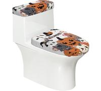 Funda elástica para tapa de inodoro y tanque de inodoro con parte inferior elástica, funda suave para asiento de inodoro de dibujos animados, Halloween, mascota, gato, calabaza, para decoración del